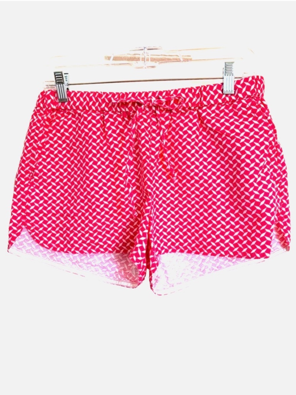 J Crew Linen Cotton Pull On Shorts Small Pink Geo Print Drawstring Summer Beach